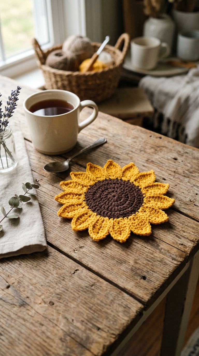 Beautiful Crochet Sunflower Coaster Pattern Free