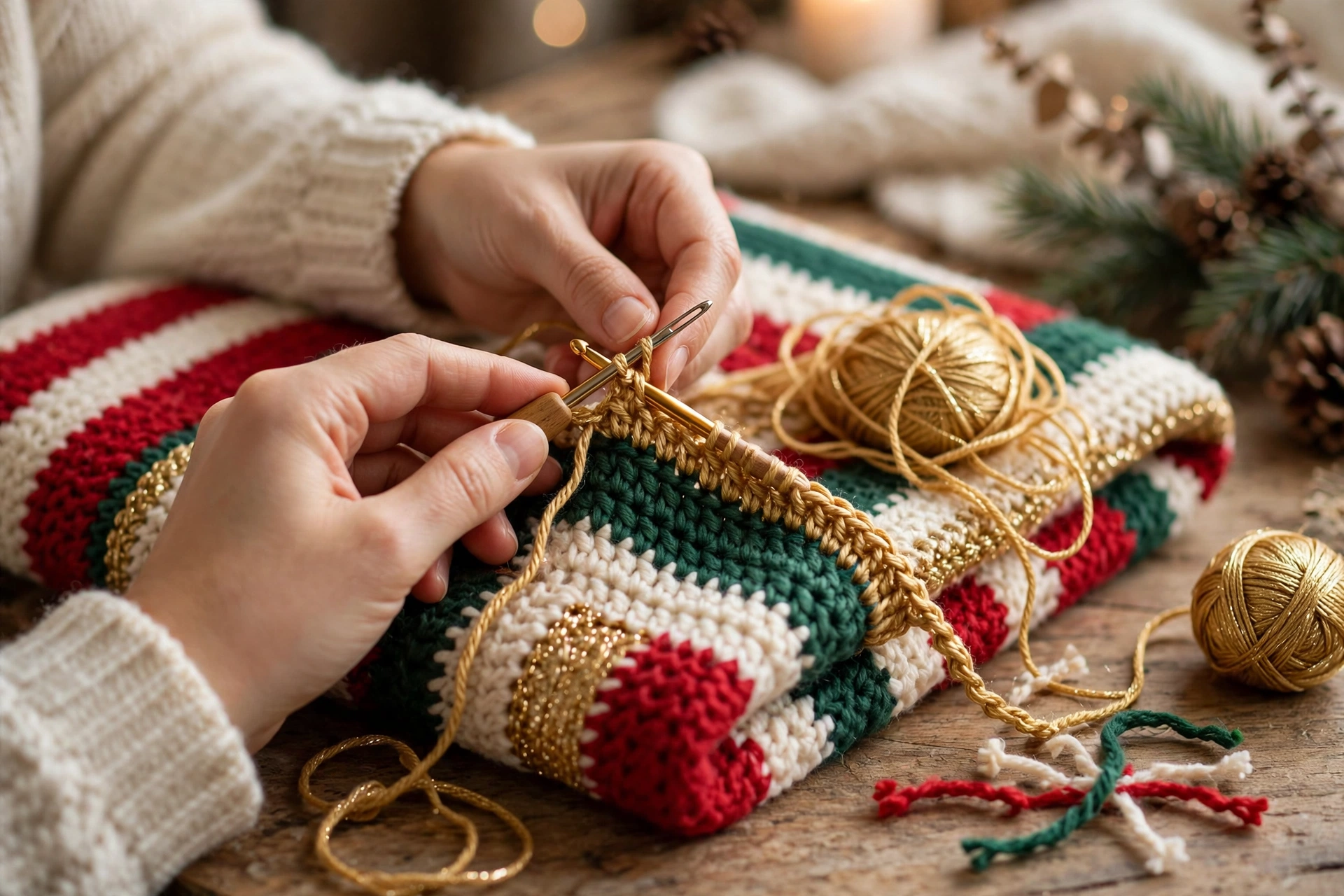 Step 7: Border Round 2 in gold and weaving in ends