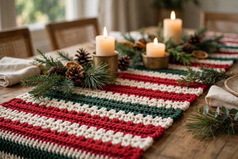 Crochet Christmas Table Runner Pattern — Easy Festive Striped Runner