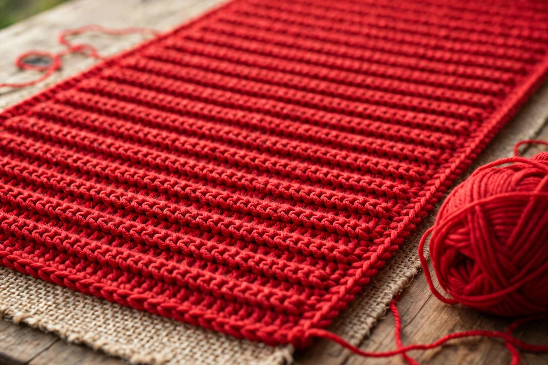 Step 2: Working wide red stripe in back-loop half-double crochet