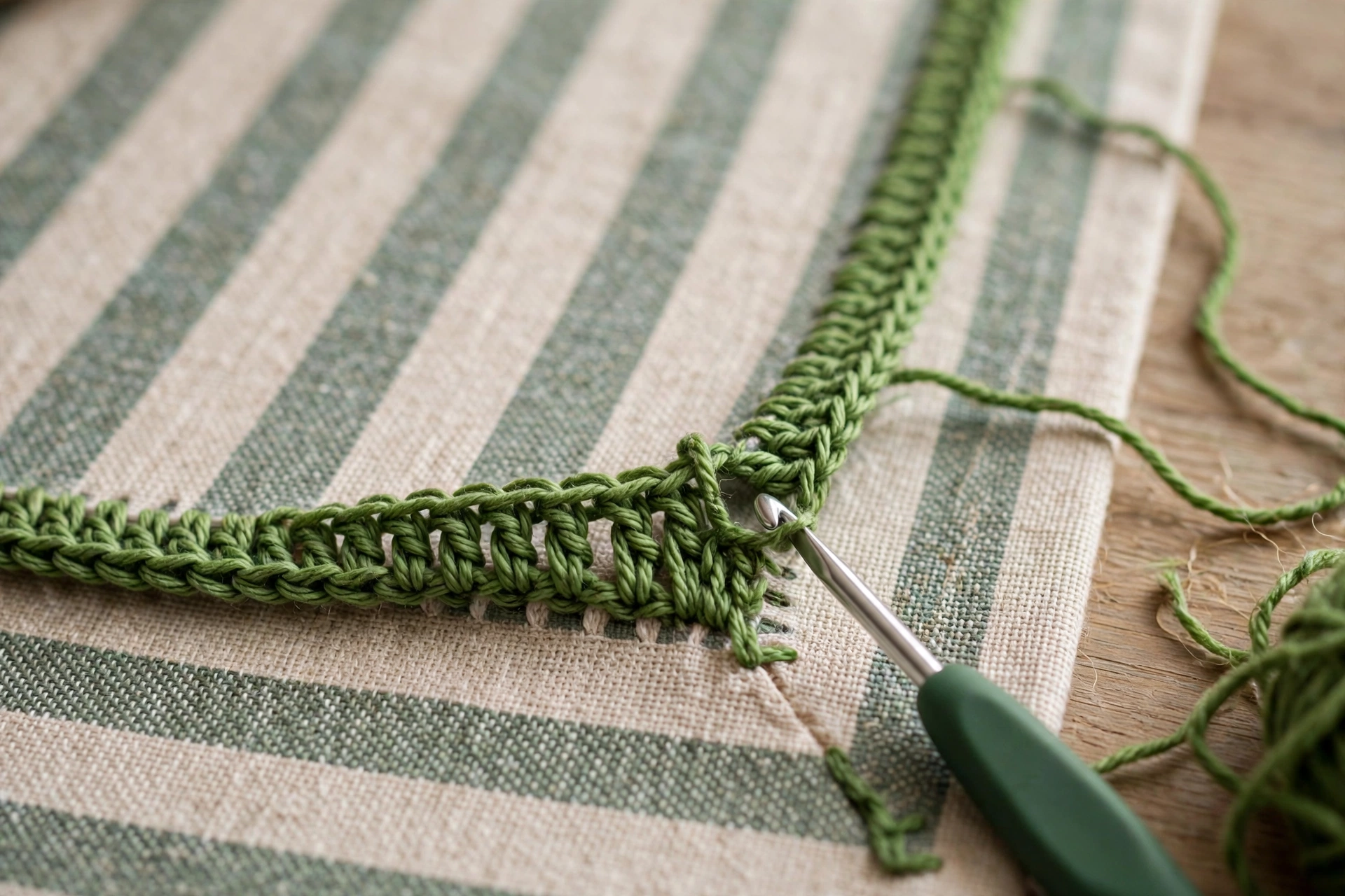 Step 7: Working Border Round 1 in green around whole runner