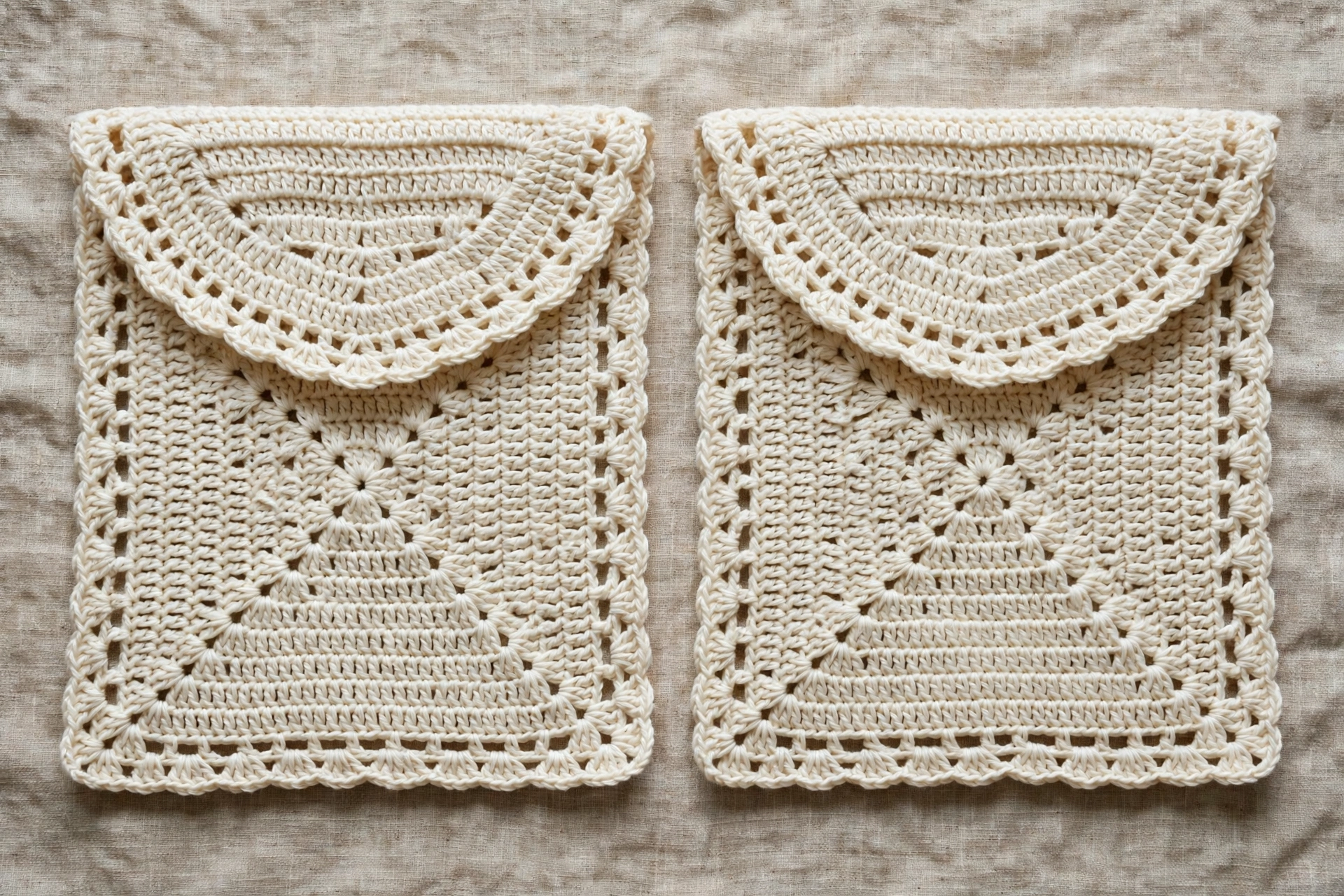 Step 2: Crochet two identical cream envelope back panels