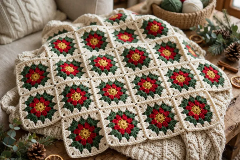 Crochet Christmas Granny Square Pattern: Festive Star-Centre Square