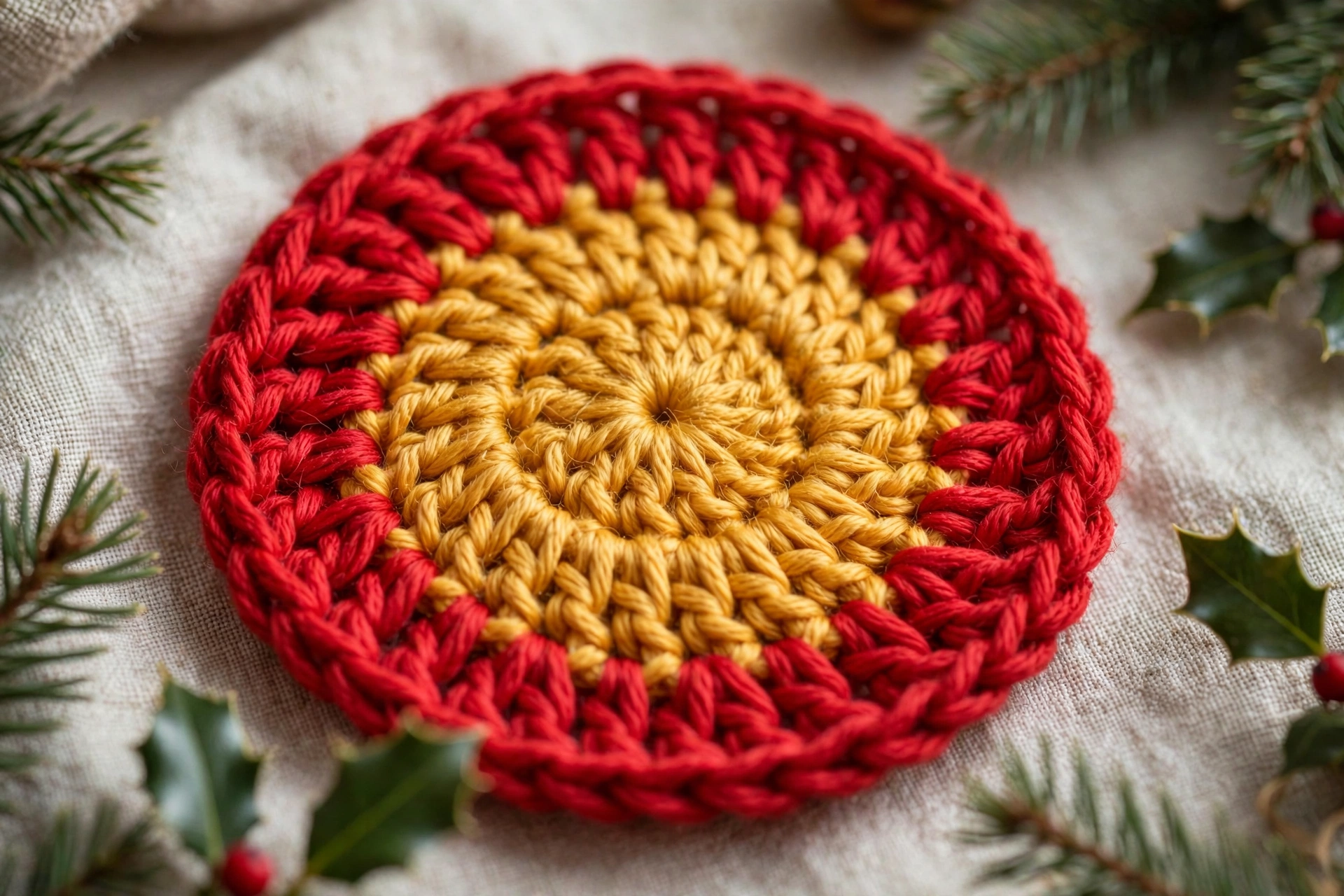 Step 2: Work Round 2 in red, full round centre around gold dot