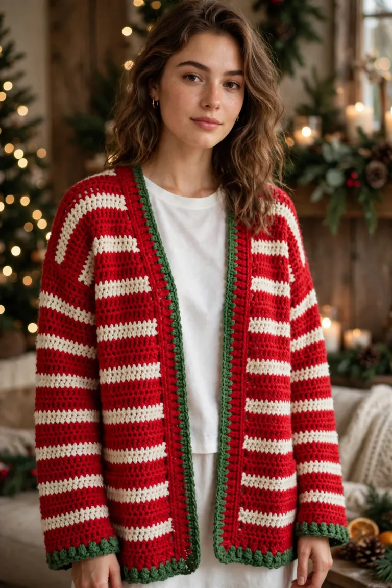 Crochet Christmas Cardigan: A Simple Open-Front Cardigan Pattern in Festive Colours