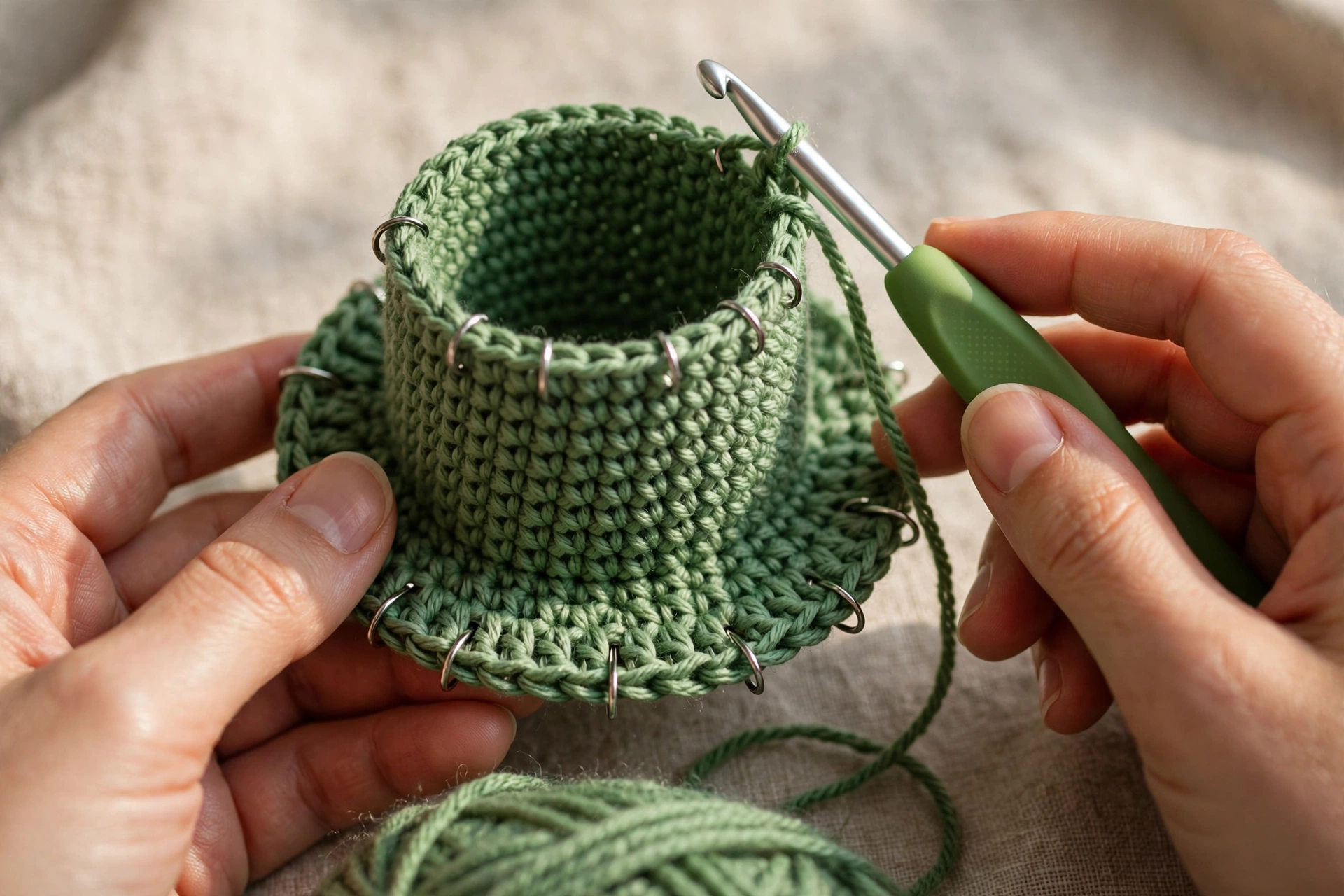 Crochet body base and sides in green