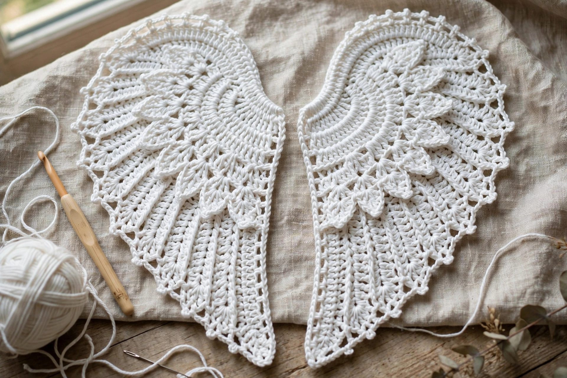 Two flat tapered wings with picot tip edge