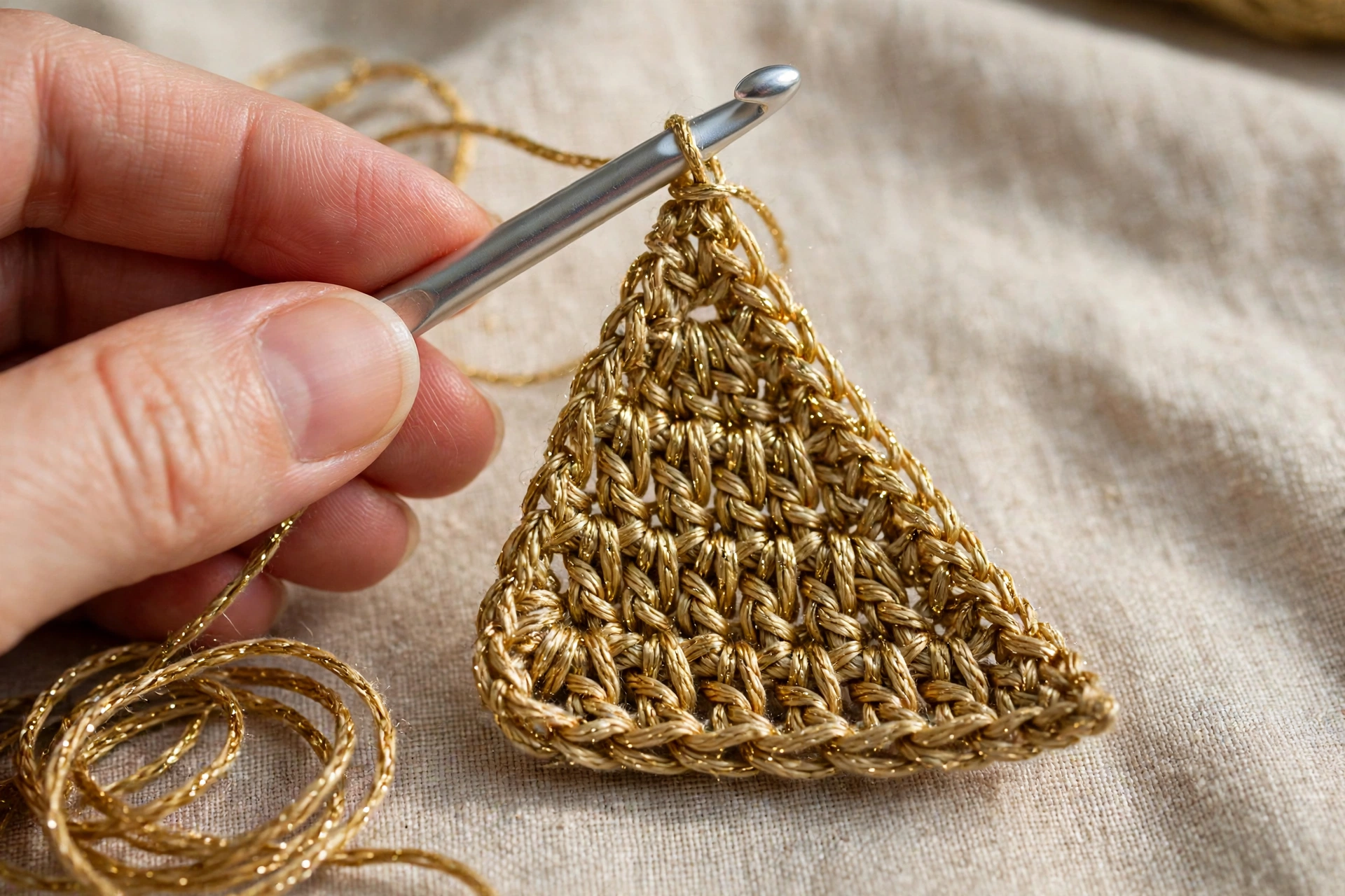 First point worked in Rows 1-5 over 5 stitches, decreasing to a single stitch at the tip