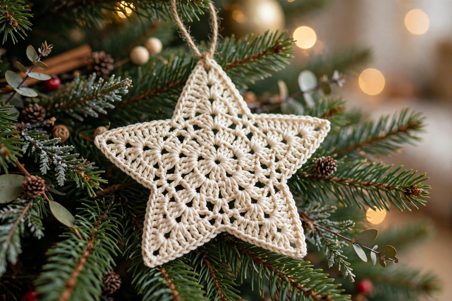 Finished star lying flat with five even points, ready to hang as an ornament or attach as a small tree topper