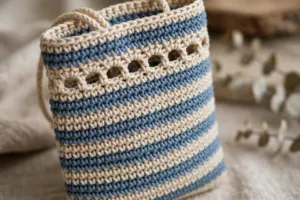 Gift pouch straight sides and eyelet round, with contrast stripes