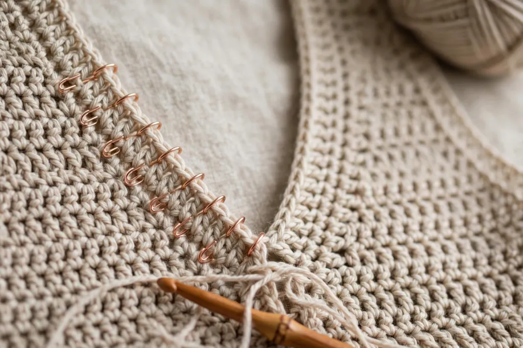 Shaping the V-neck on the front panel