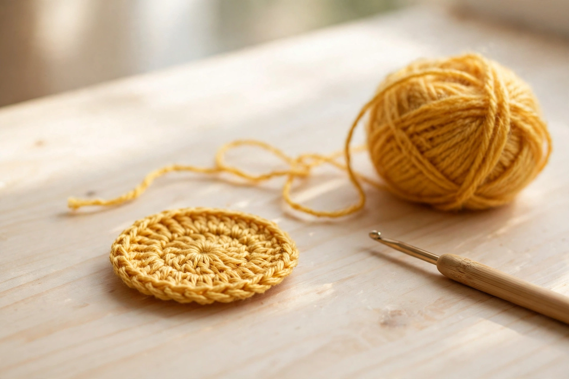 Round 1 golden centre of the flower motif in the flowers blanket crochet pattern