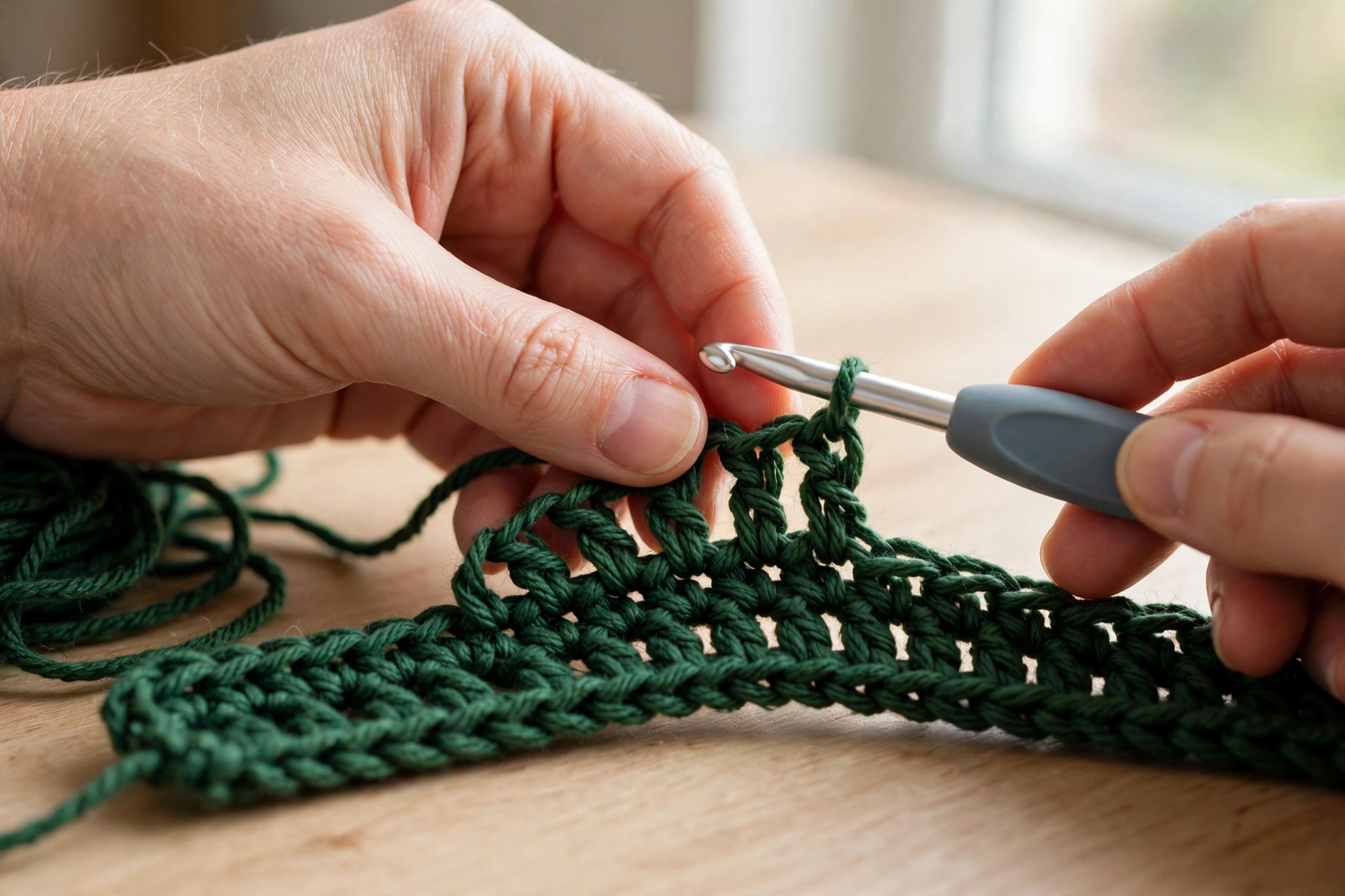 Foundation chain and set-up row of single crochet for the leaf stitch crochet pattern