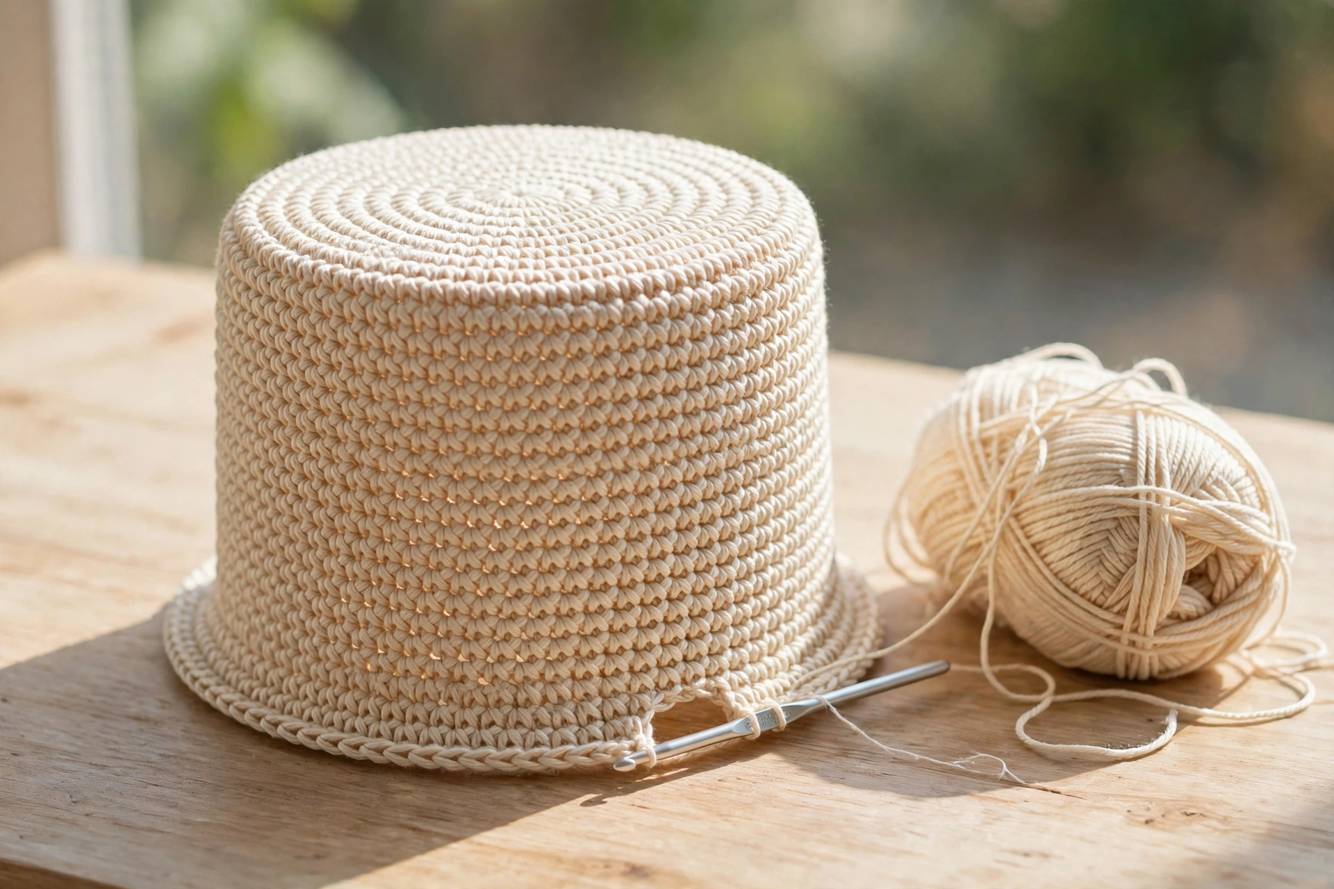 Straight side rounds forming the body of the panama hat crochet pattern