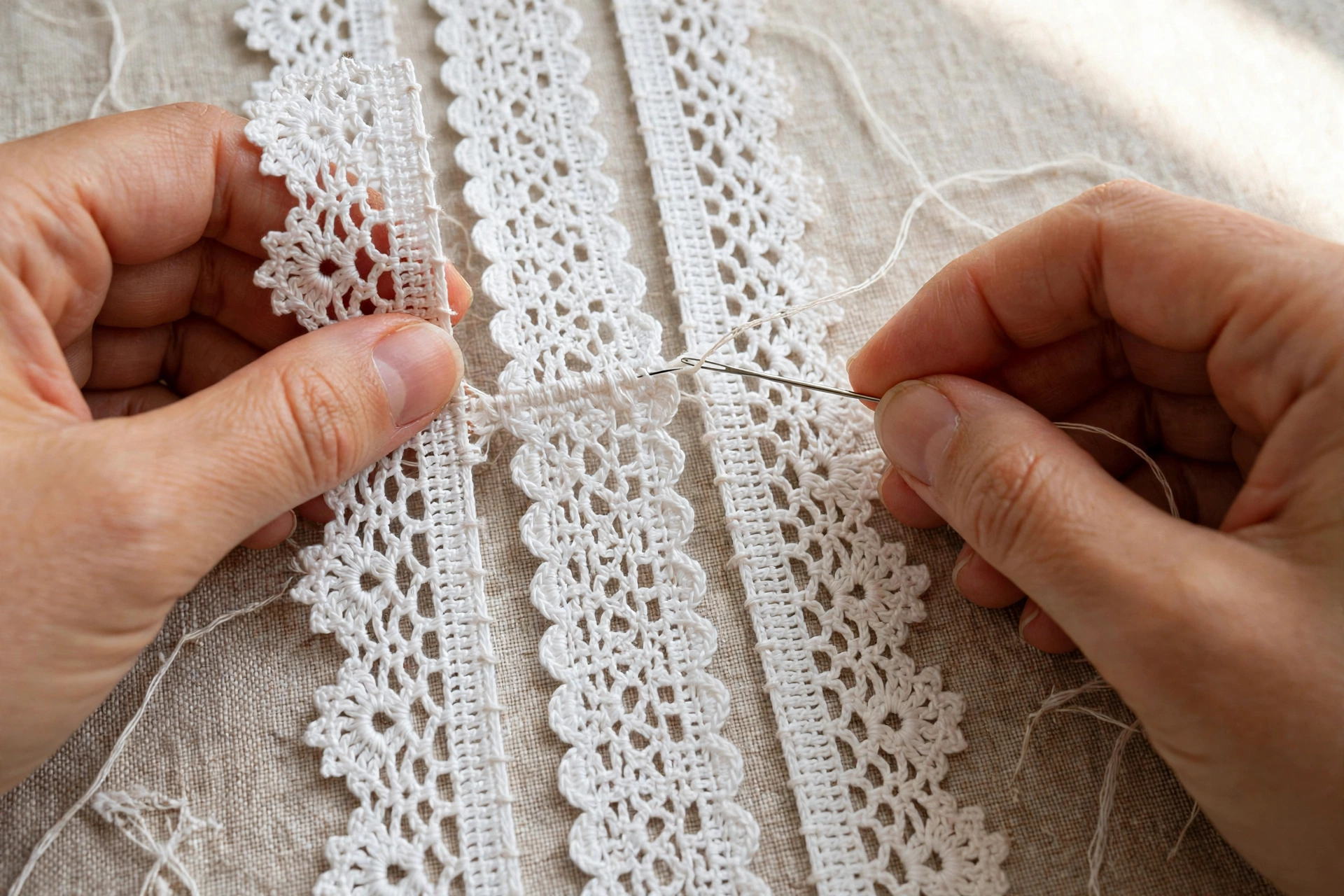 Joining three lace tapes side by side into a runner with the tape lace crochet pattern