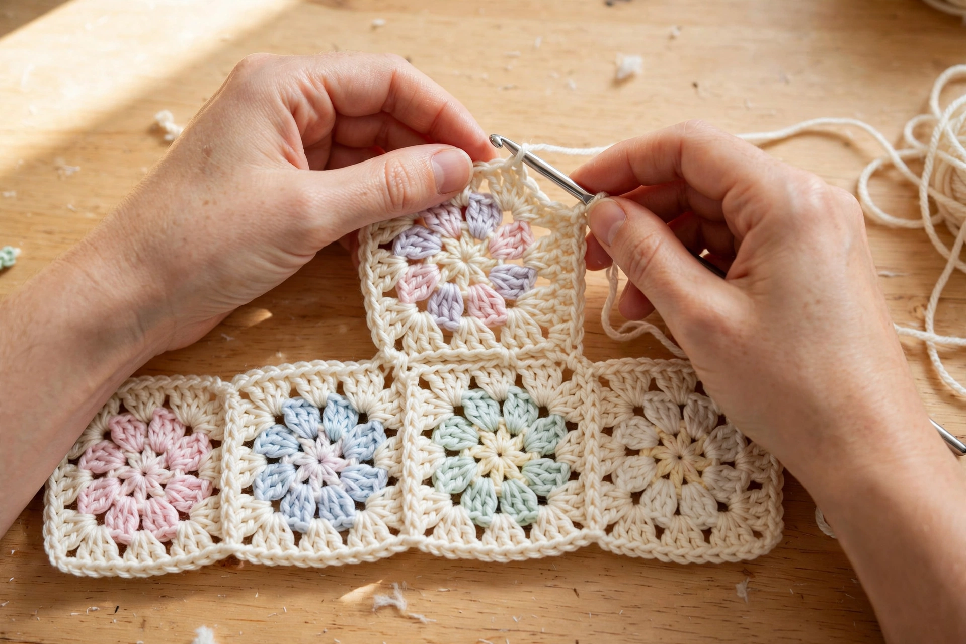 Joining motifs with join-as-you-go crochet for the flowers blanket crochet pattern