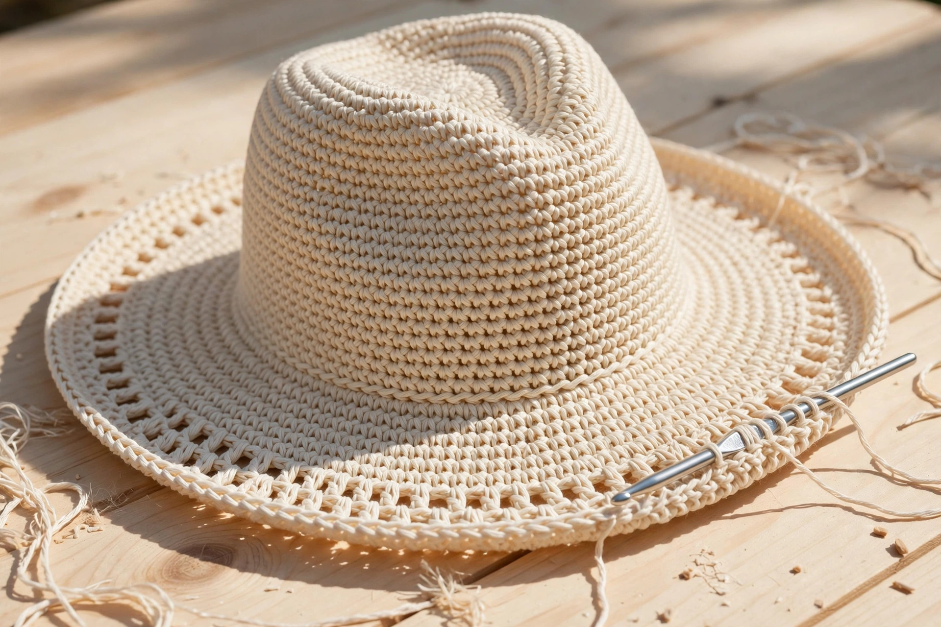 The final brim rounds and neat edge of the panama hat crochet pattern